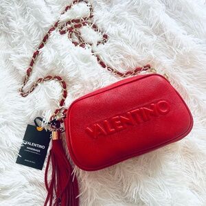 Red Bella Embossed Logo Leather Crossbody Bag